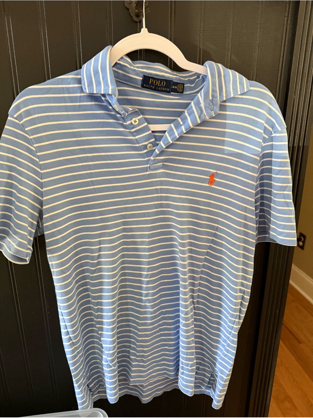 Polo by Ralph Lauren Light Blue & White Striped Polo with Orange Pony